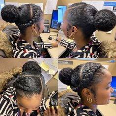 Natural Hairstyles For Nurses, Black Natural Hair Updo Hairstyles, Date Night Hairstyles Natural Hair, Natural Hairstyles For The Office, Curly Hair Pinup Style, Braid Bun Natural Hair, Protective Hairstyles Ponytail, Natural Buns For Black Women, French Braids Natural Hair