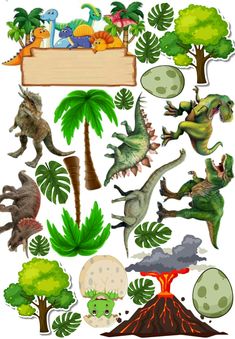 an image of dinosaurs in the forest