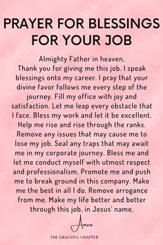 a pink background with the words prayer for blessings for your job