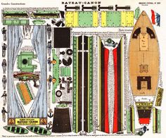 an old paper model of a boat and some other things in it's layout