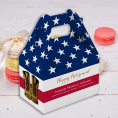 an american flag box with cookies in the background