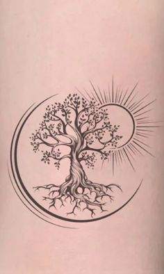 a drawing of a tree with the sun shining through it