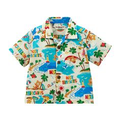 Say aloha to this tropical summer look to take on every getaway from the Aloha Print Collection. Beans the Bear leisurely unwinds in the exclusive summer print, lounging in a hammock, jamming on his ukelele, and catching waves on his surfboard. This Hawaiian shirt is crafted in a heavenly breathable, sweat-absorbent, w Summer Hawaiian Shirt For Surfing, Hawaiian Printed Camp Shirt For Beach Season, Summer Hawaiian Camp Shirt With Graphic Print, Summer Hawaiian Shirt With Graphic Print For Surfing, Hawaiian Style Printed Camp Shirt For Vacation, Graphic Print Hawaiian Shirt For Beach Season, Hawaiian Shirt With Graphic Print For Beach Season, Hawaiian Camp Shirt For Surfing, Hawaiian Camp Shirt With Graphic Print For Vacation