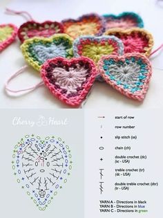 the crochet heart chart is displayed on an iphone screen, with instructions to make it