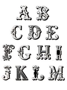 some type of letters that are in the shape of an ornate letter, with different font styles