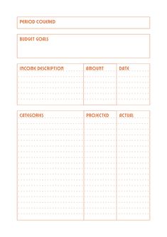 an orange and white printable budget sheet