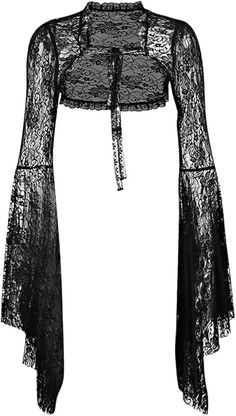 L'VOW Goth Fake Collar Long Sleeves Y2K Lace Crop Top Shrug Victorian See Through Mesh Blouse Cover Up Festival Evening(S1,M) at Amazon Women’s Clothing store Uv Outfit, Black Rave Outfits, Goth Tops, Victorian Jacket, Gothic Blouse, Rave Outfits Festivals, Pirate Cosplay, Steampunk Jacket, Lace Shrug