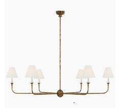 an antique brass chandelier with five lamps on each arm and one light hanging from the