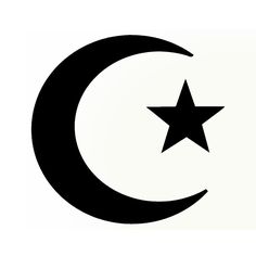 a black and white crescent and star logo on a white background with the word,