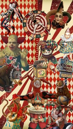 a collage of clowns and circus related items