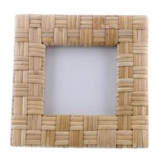 a square frame made out of woven bamboo strips on a white background, with the bottom section cut off