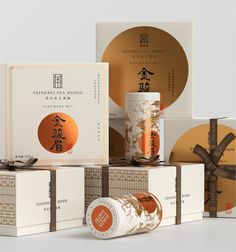 an assortment of chinese teas and boxes