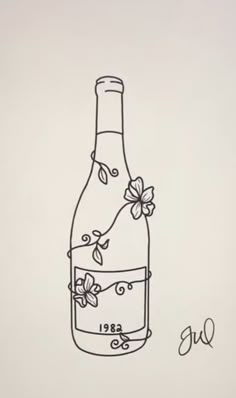 a drawing of a bottle with flowers on it