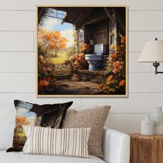 This beautiful "Toilet Autumn Retreat Impressionistic" wall art is printed on premium quality cotton canvas using the finest fade-resistant ink. Red Barrel Studio® Size: 16" H x 16" W, Format: Metal | Red Barrel Studio® Toilet Autumn Retreat Impressionistic - Print red / orange / pink / blue in Metal | 16" H x 16" W | Wayfair | Home Decor Beautiful Toilet, Laundry Wall Art, Laundry Wall, Red Art Print, White Picture Frames, Online Art Store, Orange Pink, Red Barrel Studio, Pillow Art