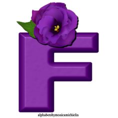 the letter f has a purple flower on it