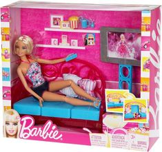 the barbie doll is laying on her bed