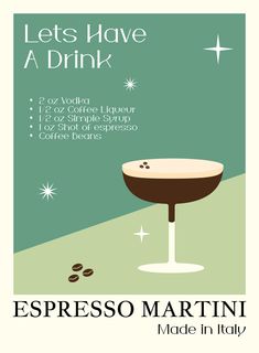 Espresso martini glass, coffee beans Martini Print, Espresso Coffee, Simple Syrup, Liqueur, Coffee Beans, Martini