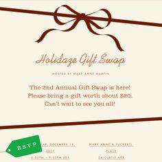 the 2nd annual gift swap is here please bring a gift worth about $ 50 can't wait to see you all