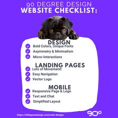 a black dog laying on top of a purple background with the words website checklist