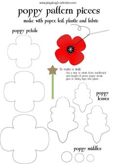 the poppy pattern pieces are cut out and placed on top of each other to make it look