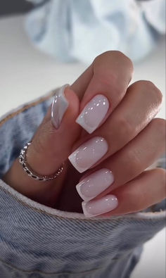 European French Nails, Professional Short Nails For Work, French Gel Nails Designs, Short Milky French Nails, Classy Clean Nails, Super Square Nails, Biab Designs Ideas, Pretty Nails Classy Short, Deep French Tip Nails Square