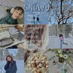 a collage of photos with people and snow