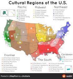 the united states with different regions in each country