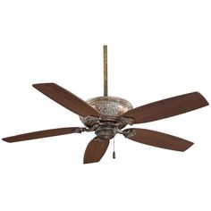 a ceiling fan with two wooden blades