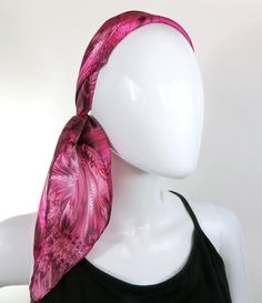 "A fabulous fuschia pink scarf, featuring a delicate fractal design. Digital printing on luxurious fine silk satin. Color is brightest on the shiny side, but also beautiful on the crepe side. *26\" square (69cm square) * Hand-rolled hem * Digitally printed original design * 100% silk satin * Dry clean only * Can be ironed, but use of a press cloth is recommended to prevent staining. * Arrives packed in an elegant gift-box . . . . . . . . . . . . . . . . . . . . . . . . . . . . . . . . . . . . . Pink Satin Scarf For Summer, Elegant Pink Satin Scarves, Elegant Pink Satin Scarf, Artistic Pink Silk Scarf, Pink Scarves For Summer Gifts, Pink Scarf As Summer Gift, Satin Silk Scarf For Gift, Elegant Pink Silk Scarf For Summer, Elegant Pink Silk Scarf For Party