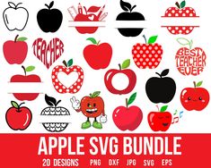 the apple svg bundle includes 20 designs