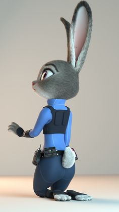 a cartoon rabbit is standing on one foot and holding his hand out to the side