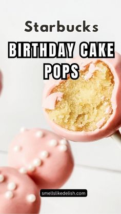 This copycat Starbucks Birthday Cake Pop recipe 
allows you to recreate those iconic treats in your own kitchen. These 
cake pops feature a 'from-scratch' moist vanilla cake center dipped in a
 vibrant pink candy shell and finished with a sprinkle of festive white 
sugar pearls. 
Fun to make and perfect for 
parties, bake sales, or a sweet after-school treat, these copycat 
Starbucks Birthday Cake Pops are sure to be a crowd-pleaser.