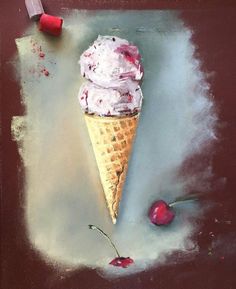 an ice cream cone with two cherries on it