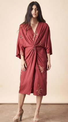 This kimono-inspired dress feels like a bathrobe but looks like a million bucks! Featuring our ethereal cherry blossom print in super soft modal, this dress has a relaxed kimono sleeve and super flattering twist at the waist. Perfect for your friend's upcoming wedding or that Bali trip you've been planning. Pair with strappy sandals to dress it up or throw on some wedges for a chic comfy look. **Note: This dress has an invisible zipper at the side, so make sure to unzip before trying on** FIT Th Bali Trip, Cherry Blossom Print, Boho Chic Dress, Blossom Print, Kimono Dress, Kimono Sleeve, Lovely Dresses, Inspired Dress, Sustainable Clothing