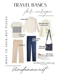 What to pack for Europe: my travel wardrobe essentials. Baseline travel wardrobe capsule for European vacation. Europe Essentials, Travel Wardrobe Capsule, What To Pack For Europe, Pack For Europe, Clothes Capsule, Summer In Europe, Travel Switzerland, Packing Wardrobe, Travel Smart