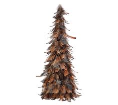 a tall tree made out of feathers on a white background