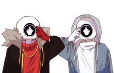 two anime characters with their eyes closed and one wearing a hoodie looking through binoculars