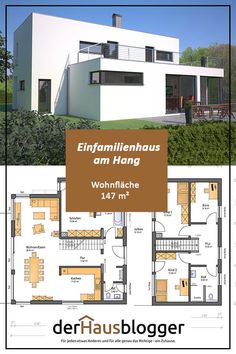 the floor plan for a modern house with two floors and an open living area in front