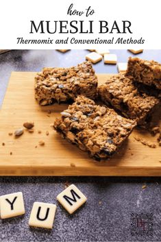 the cover of how to muesli bar, with words spelled out on it