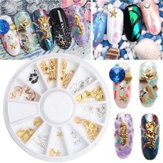 $2.99 1 Box Gold Silver Nail Studs Sea Horse Shell Starfish 3D Acrylic Nail Decoration in Wheel Nails Brush, 3d Acrylic Nails, Nail Studs, Silver Nail, Studs Gold