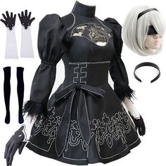 PRICES MAY VARY. Material: 95% Polyester, 5% Linen Includes: Black Dress +Eye patch +Gloves*2 +Belt+Hairpin+Silk stockings*2+Wig Size:XS-3XL Detail design: small folds on the shoulders, good three-dimensional sense, black feathers in the mouth, true restoration of the character image, smooth sewing perfectly. Occasions: Suitable for high quality prom cosplay costumes for halloween, cosplay, graduation party, birthday party, carnival, masquerade, theme party Yorha 2b, 2b Cosplay, American Crew, Black Party Dresses, Nier Automata, Fancy Party, Halloween Carnival, Cami Crop Top, Cosplay Dress