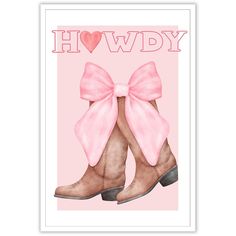 a pink poster with a pair of cowboy boots