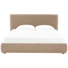 the headboard and foot board of a bed with white sheets on top of it