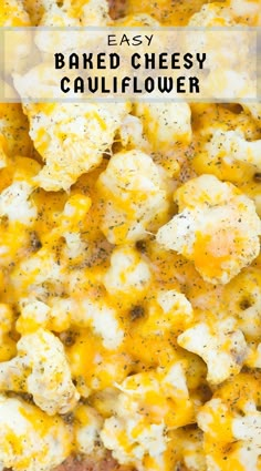 baked cheesy cauliflower with text overlay