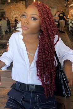 350 Passion Twist, Goddess Passion Twists Crochet, Red Passion Twists Black Women, Burgundy Crochet Hairstyles, Red Goddess Passion Twists, Red Passion Twists Hairstyle, Red Spring Twists, Burgundy Passion Twists Black Women, Long Red Passion Twist