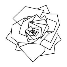 a black and white drawing of a flower with many petals in the center, on a white background