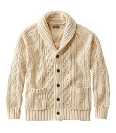 Men's Signature Cotton Fisherman Sweater, Shawl-Collar Cardigan | Sweaters at L.L.Bean Beige Pullover, Cable Cardigan, Shawl Collar Cardigan, Shawl Cardigan, Fisherman Sweater, Cable Knit Cardigan, Merino Wool Sweater, Beige Sweater, Fall Sweaters