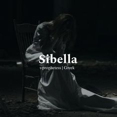 a woman sitting in a chair with the words sibella written across her face and back