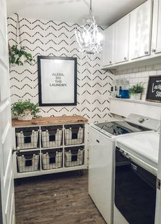 Hello, Friends! Being stuck at home as a homebody shouldn’t feel like the worst thing, but it’s got us all going a little stir crazy around here! Some days it feels like all I do is dis… Boho Laundry Room, Boho Laundry, Laundry Room Refresh, Laundry Room Closet, Laundry Room Ideas