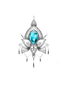 an artistic tattoo design with a blue stone in the center